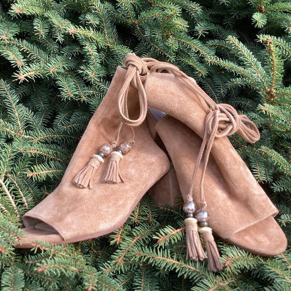 Brian Atwood B-Bali Suede Leather Peep Toe Ankle Tie Bootie - Picture 8 of 9